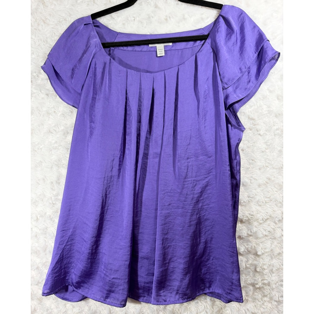 Dressbarn Womens Size 14/16 Purple Pleated Scoop Neck Flutter Sleeve Blouse Top